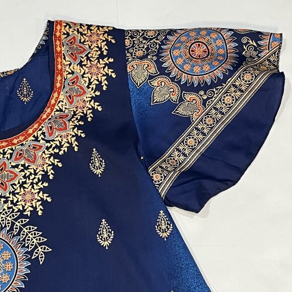 Lapogee India Blue Gold Polyester Dress New With Tags Women Size XL - Picture 4 of 16